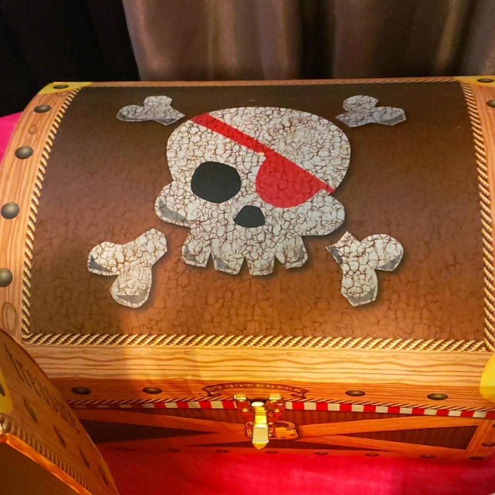 NWT Pirate Treasure Chest, books and table settings for child's birthday party